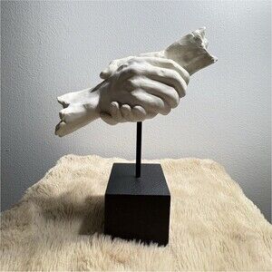 TMS Modern Hands Sculpture White Black Freestanding Resin Metal 11" Novelty